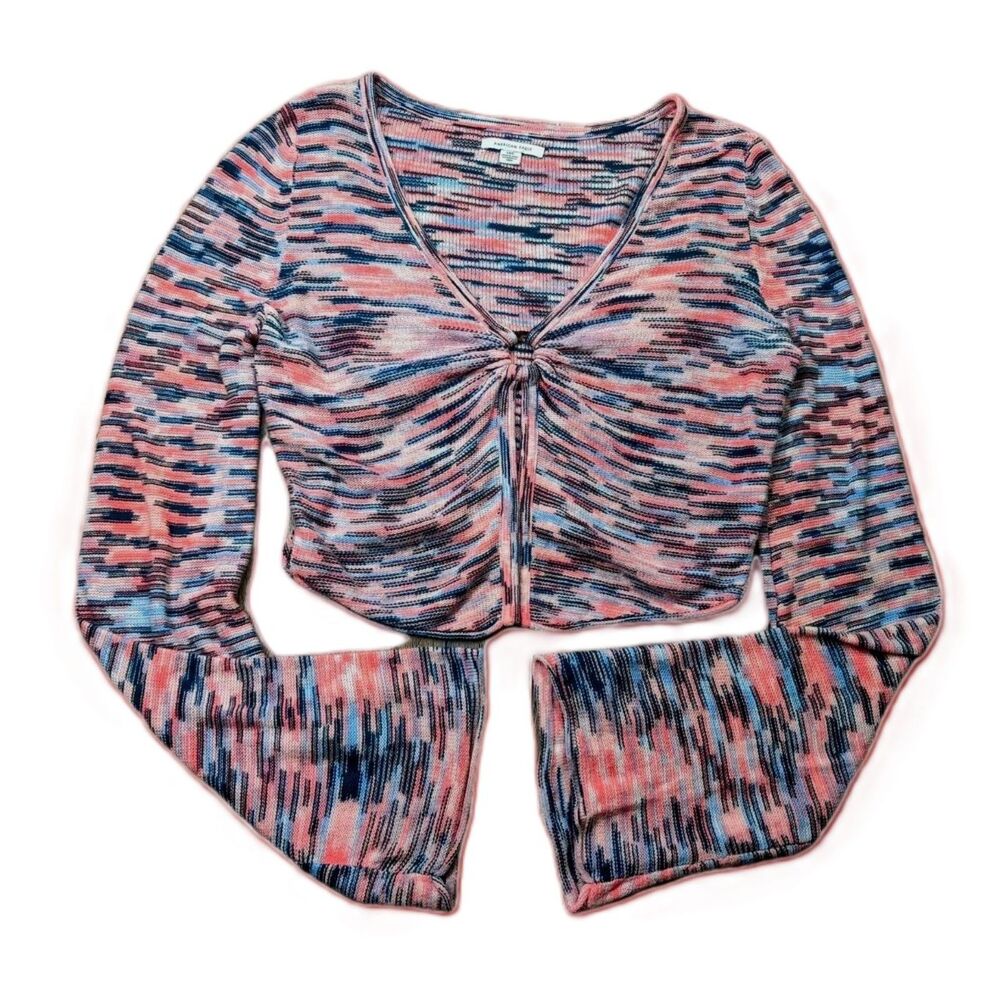 American Eagle Bell Sleeve Ring-Front Cropped Pullover Sweater Size Large